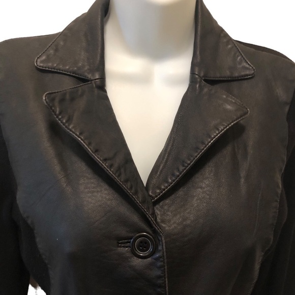 Anne Klein Leather Sweater S JACKET Button Up Black Ribbed Pockets Fall Winter - Picture 3 of 7